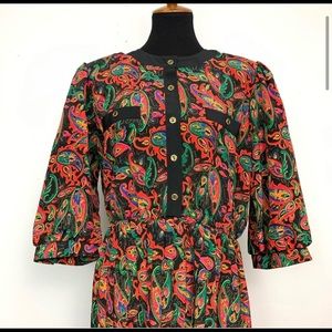 Vintage 1980s BRELI Secretary Pleated Print Dress